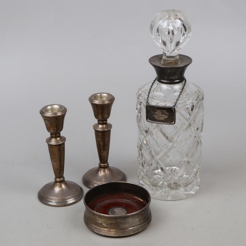 1 - Collection of hallmarked silver to include coaster, decanter etc.