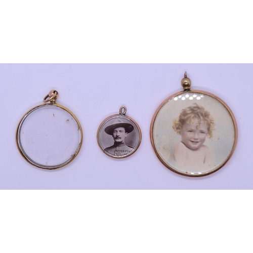 100 - 3 x 9ct gold framed doubled sided open lockets