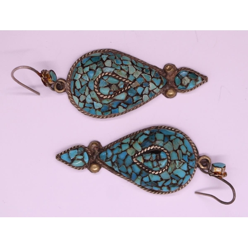 104 - Pair of silver turquoise drop earrings