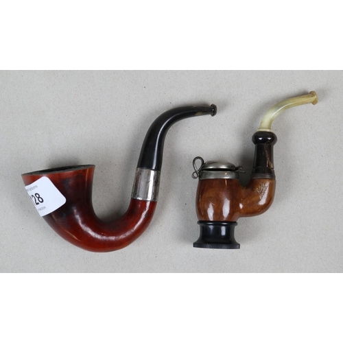 128 - Meerschaum and silver collared calabash pipe plus Rex Piccolo