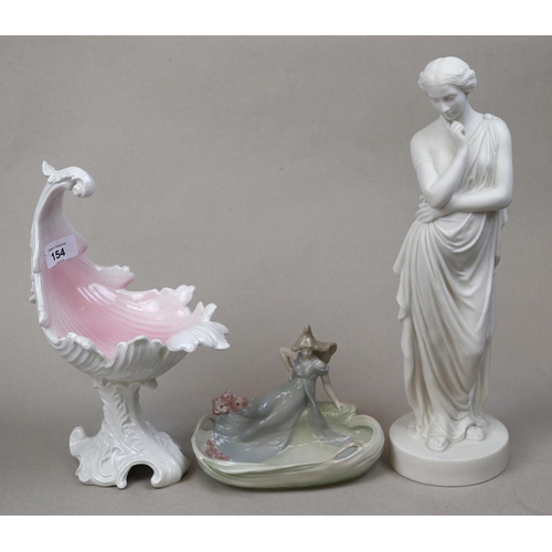 154 - Royal Dux dish, Capodimonte dish & a ceramic statue