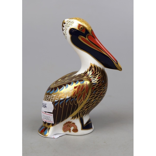 161 - Royal Crown Derby pelican paperweight with silver stopper