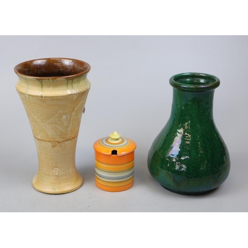 188 - 2 studio pottery vases together with a Shelly marmalade pot