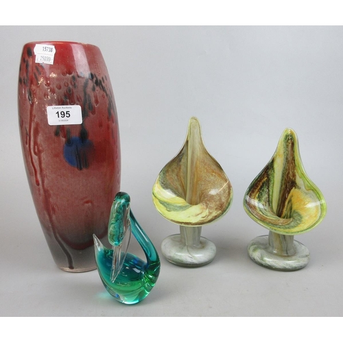 195 - Collection of Venetian glass tulip vases together with glass vase and paperweight