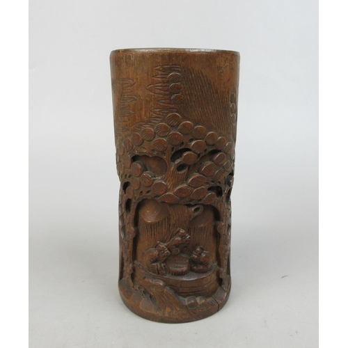 199 - Carved Chinese bamboo brush pot