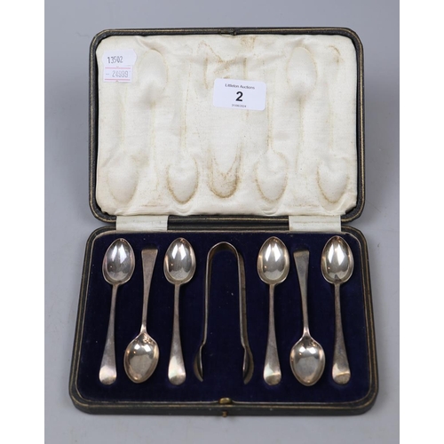 2 - Hallmarked silver cased teaspoon and sugar tong set - Approx 103g