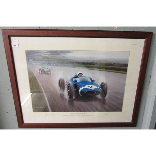 285 - Sterling Moss L/E signed print - A Moment of Triumph at Silverstone - Signed by artist Gerald Coulso... 