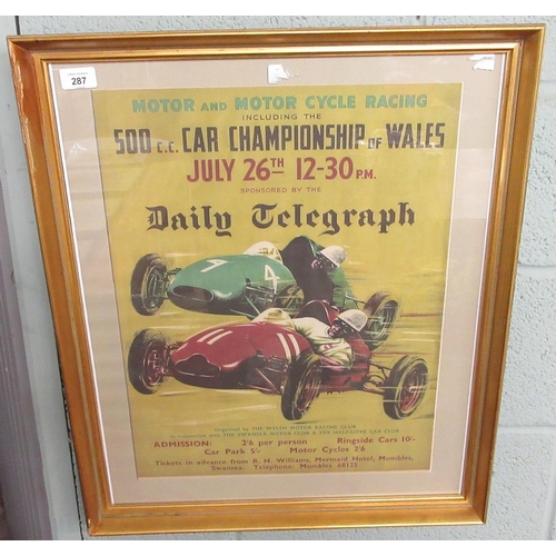 287 - 1957 Championship of Wales framed racing poster - 40cm x 50cm