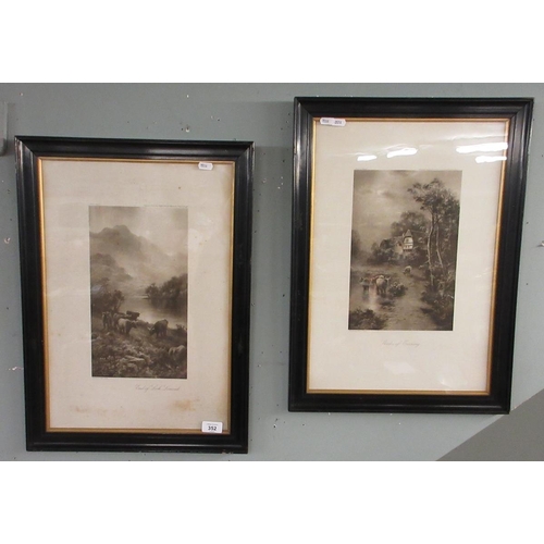 352 - Pair of sepia lythographs by Elmer Keene dated 1909 & 1911