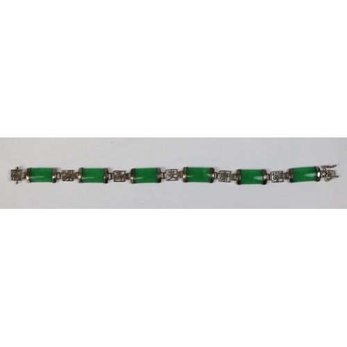 41 - Silver jade set bracelet