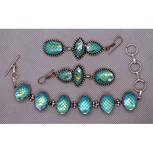 45 - Unusual silver stone set bracelet & earring set