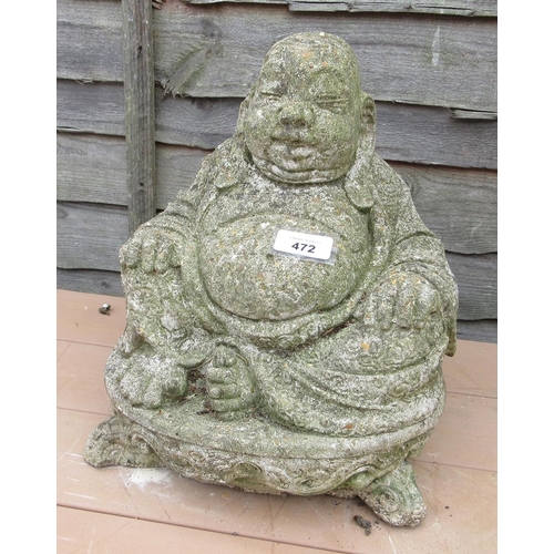 472 - Reconstituted stone Buddha figure - Approx H: 30cm  W: 25cm  D: 25cm