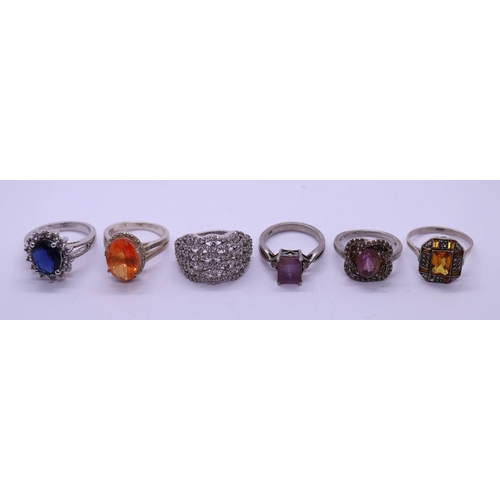 68 - 6 silver stone set rings