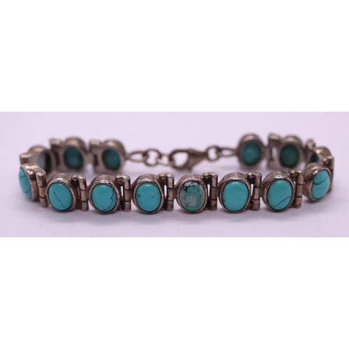 69 - Silver turquoise set bracelet