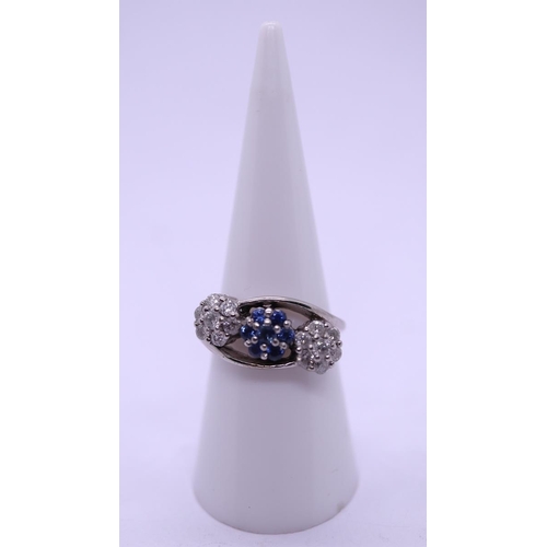 70 - Fine 18ct white gold diamond & sapphire set ring - Size N