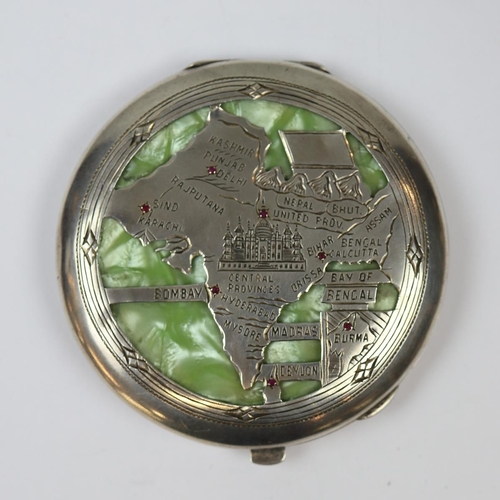 8 - Hallmarked silver compact with map of India to top