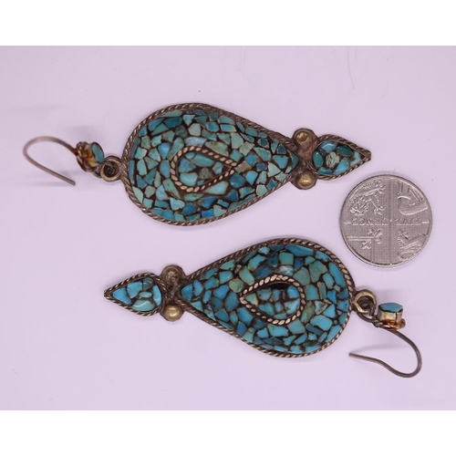 104 - Pair of silver turquoise drop earrings