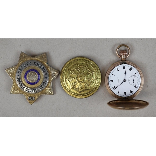 109 - Collectables to include Deputy Sheriff badge, gold plated pocket watch etc