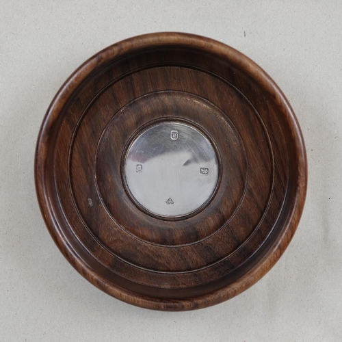 11 - Wooden coaster with hallmarked silver insert