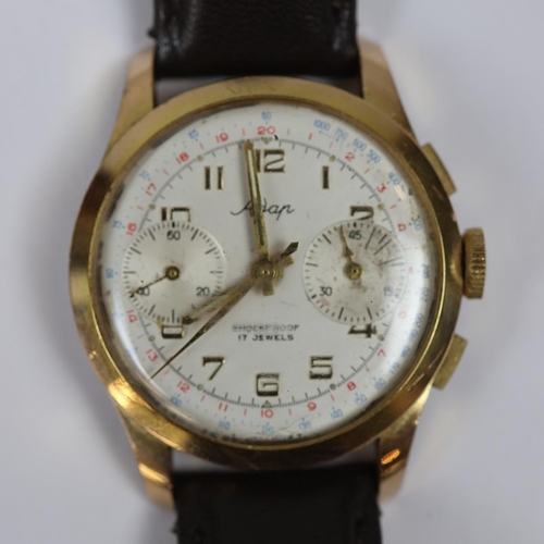 132 - Vintage ADAP 17 Jewels Landerton 248 Gold Plated Chronograph wrist watch