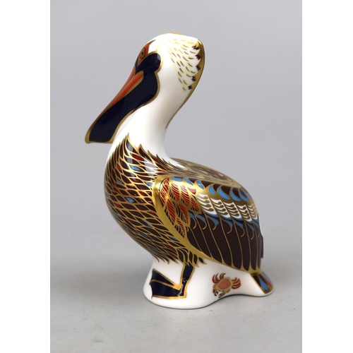 161 - Royal Crown Derby pelican paperweight with silver stopper