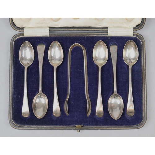 2 - Hallmarked silver cased teaspoon and sugar tong set - Approx 103g