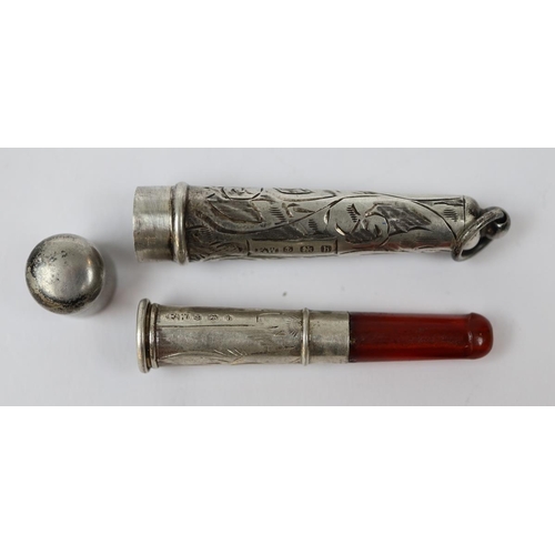 3 - Cotton box with vesta and hallmarked silver cigarette holder in case