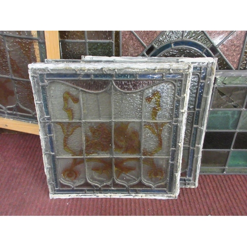 350 - 9 pieces of leaded stained glass windows