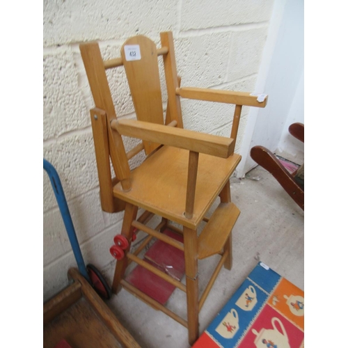 432 - Dolls high chair and child training walker together with teaset