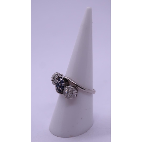 70 - Fine 18ct white gold diamond & sapphire set ring - Size N