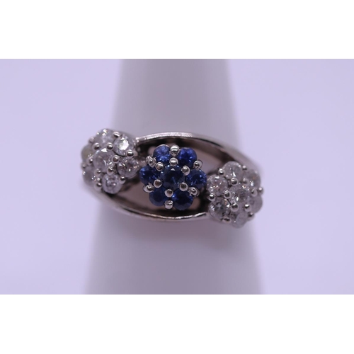 70 - Fine 18ct white gold diamond & sapphire set ring - Size N