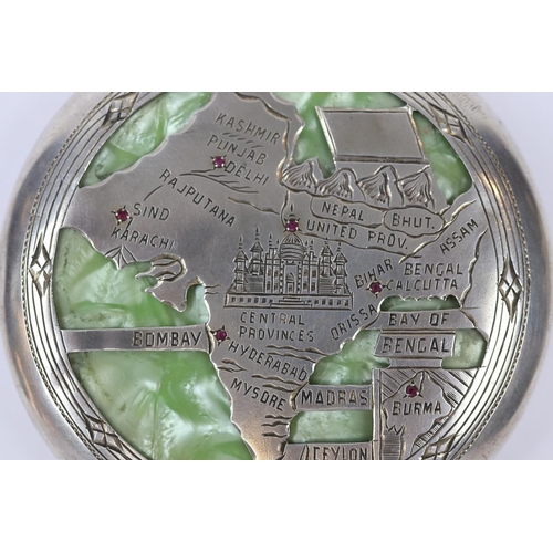 8 - Hallmarked silver compact with map of India to top