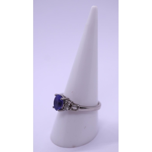 81 - Tanzanite and diamond platinum ring - Size R