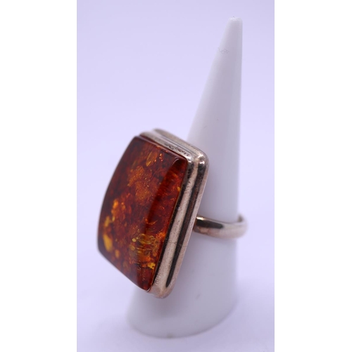 97 - Large silver & amber ring - Size N