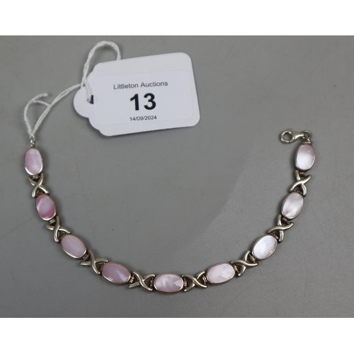 13 - Silver and abalone bracelet