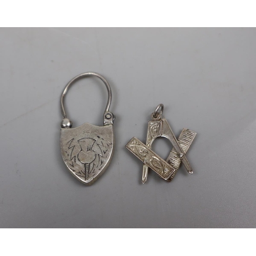 14 - Scottish silver padlock and silver folding architects pendant