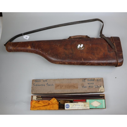 146 - Leg of mutton leather shotgun case together with cleaning kit