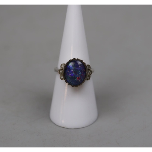 20 - Silver opal set ring - Size M