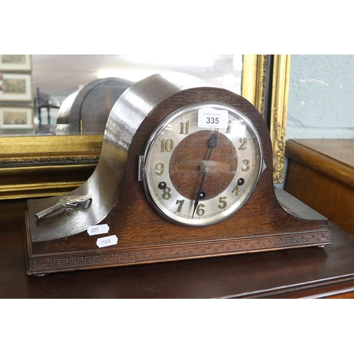 335 - Art Deco Helmet mantel clock with Westminster chimes in good working order