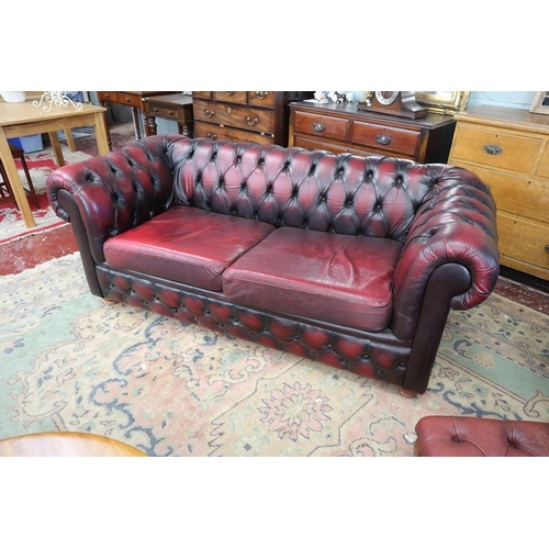 344 - Ox-blood 2 seater Chesterfield sofa