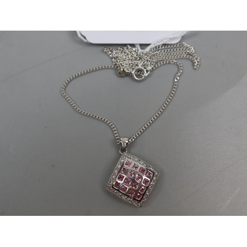 35 - Silver stone set pendant on chain