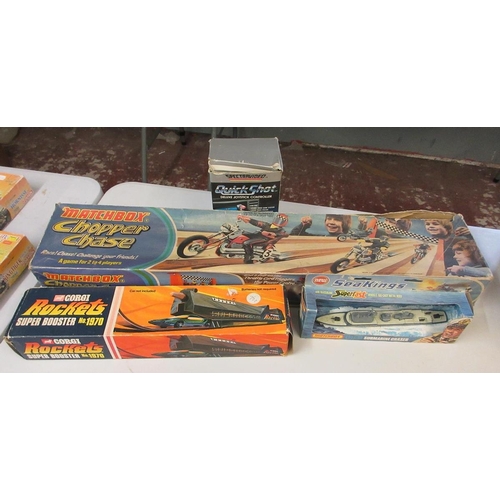 423 - Matchbox Chopper Chase/Corgi Rockers Super Booster, Matchbox Submarine Chaser together with a Spectr... 