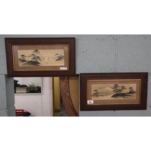 499 - A pair of 1920's Japanese wash paintings - gold gilded