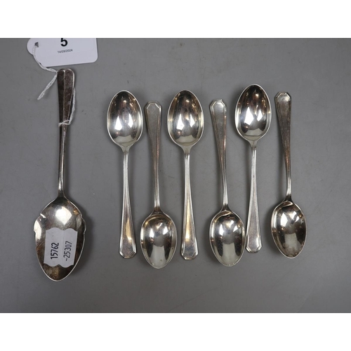 5 - Set of 6 hallmarked silver teaspoons together with another hallmarked silver spoon - Approx weight 9... 