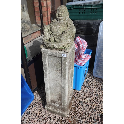 502 - Reconstituted stone Buddha figure on stone pedestal - Approx height: 103cm