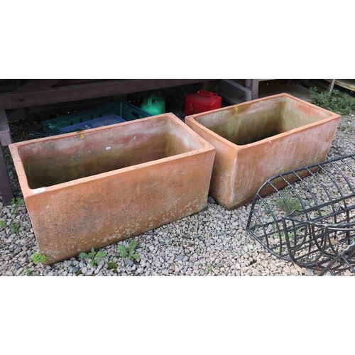 506 - Large pair of terracotta trough planters - Approx width: 79cm, depth: 41cm, height: 36cm