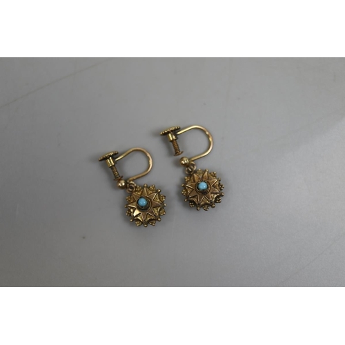 55 - Pair of 9ct gold turquoise set earrings