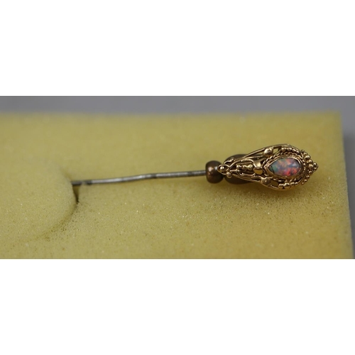 67 - Vintage gold and opal topped hat pin