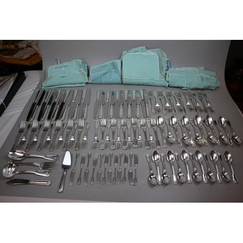 10 - Tiffany & Co. Shell and Thread Sterling silver flatware - 12 complete settings consisting of din... 