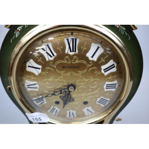 155 - Bucherer hand painted mantle clock - Approx height: 44cm